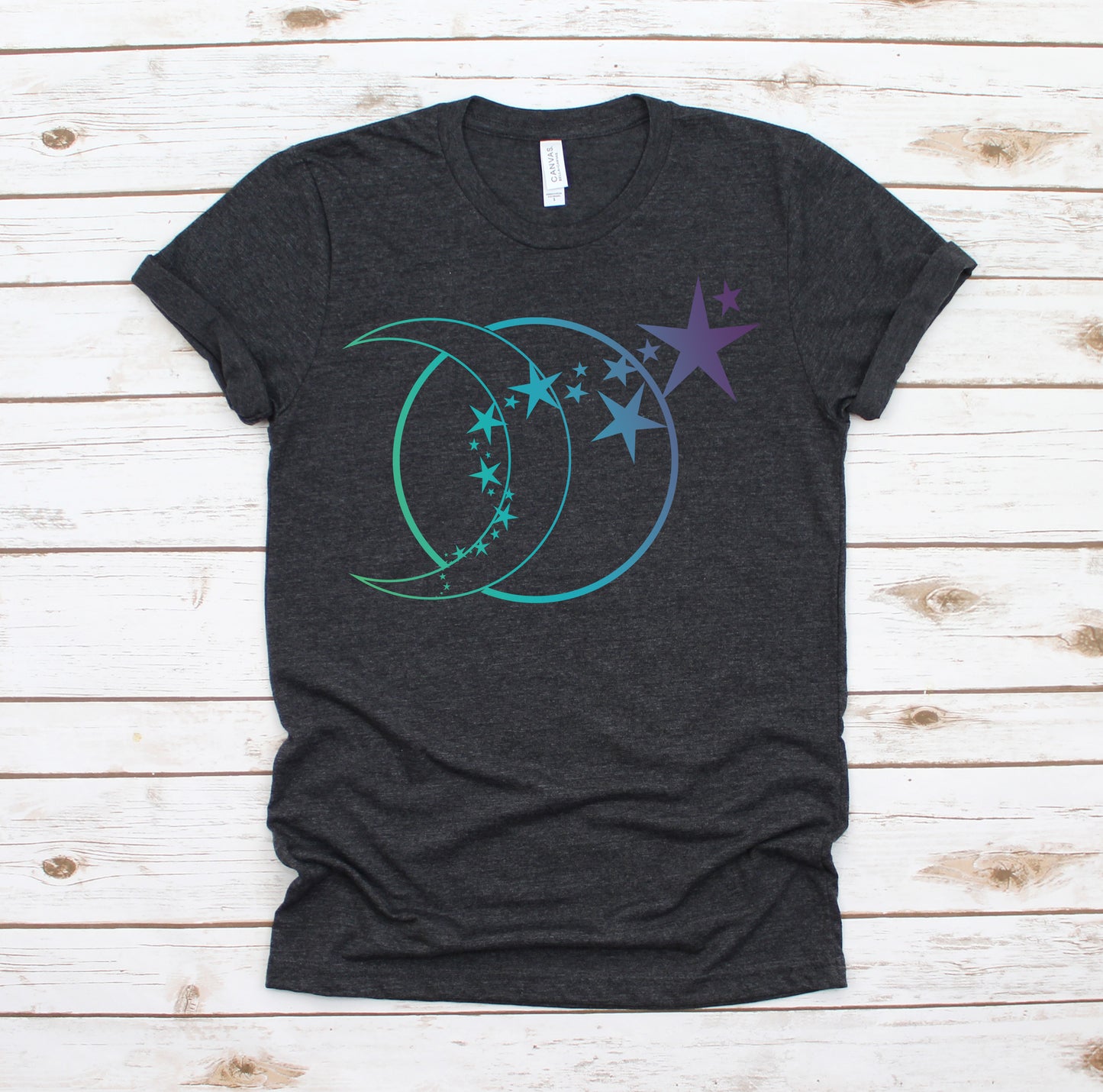 Moon and shooting stars gradient heather grey short sleeve tee shirt